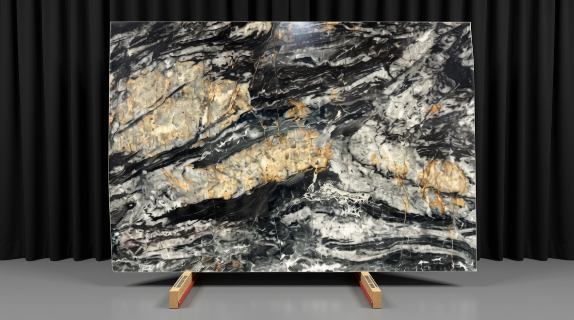 Posidien Black | Quartzite | Kitchen Counter tops | Bathroom | Floor and Walls | Slabs | Orange Count (OC)