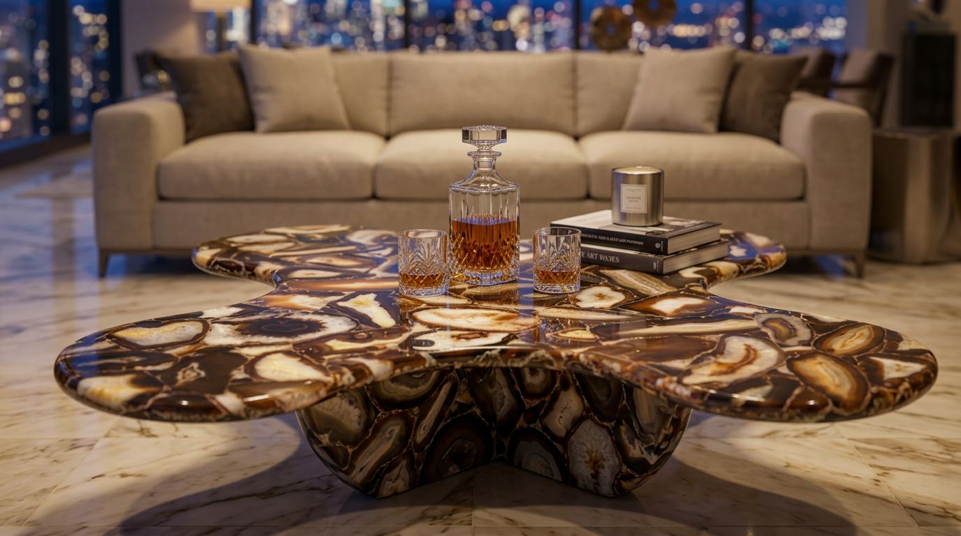 Brown Agate | Stone Tables | Rare Design | Coffee Tables | Study Tables | Quartz | Orange Count (OC)