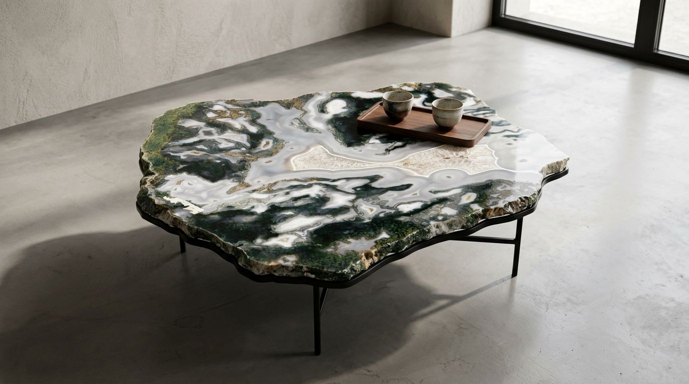 Moss Agate | Stone Tables | Rare Design | Coffee Tables | Study Tables | Quartz | Orange Count (OC)