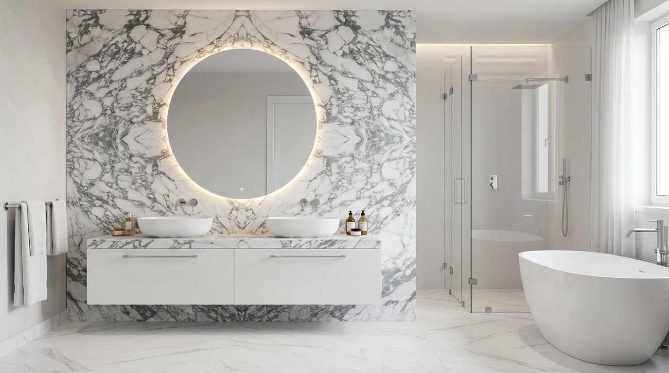 Arabescato Corchia in a bathroom