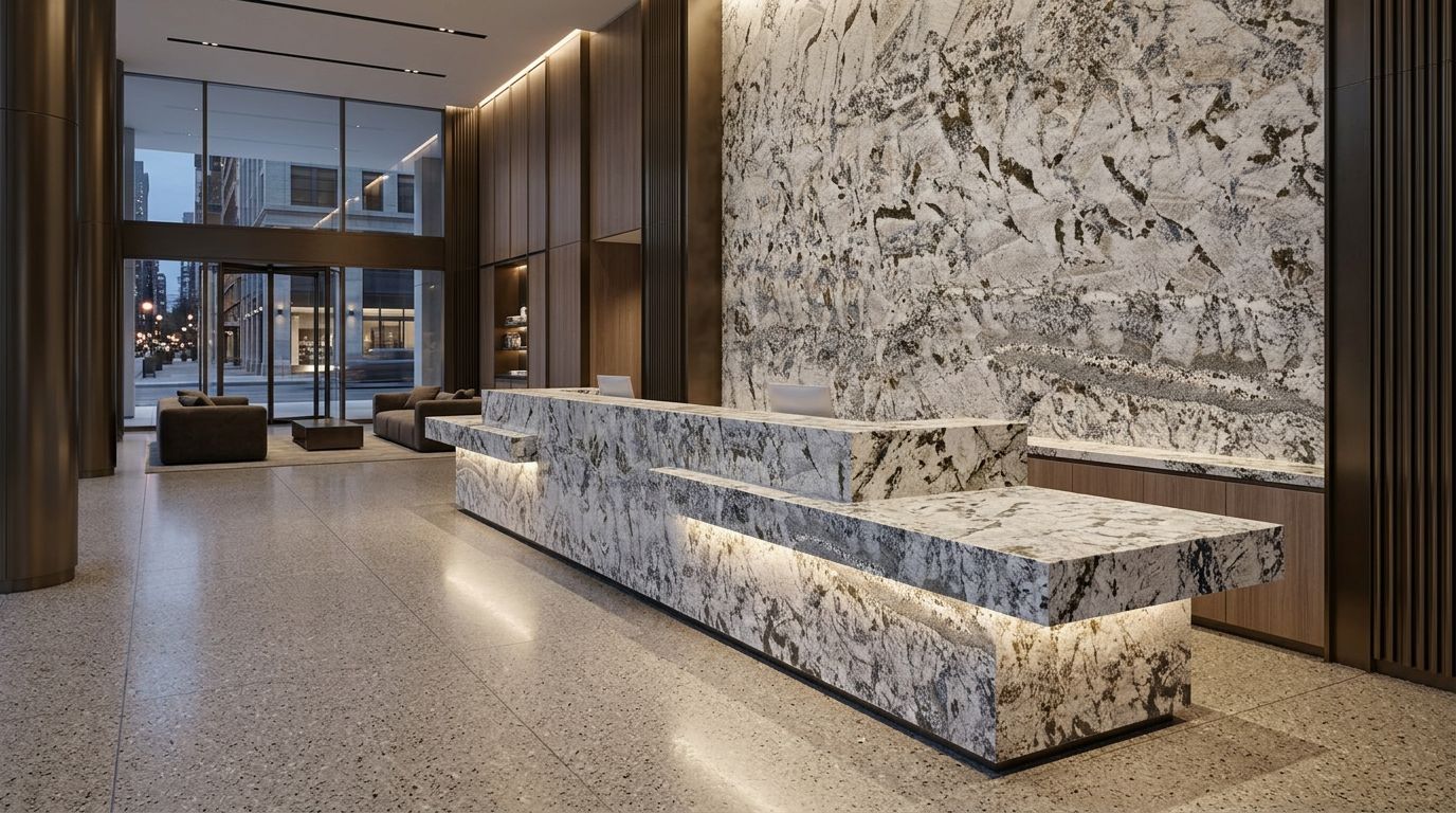 Azul Nuevo granite in a commercial space