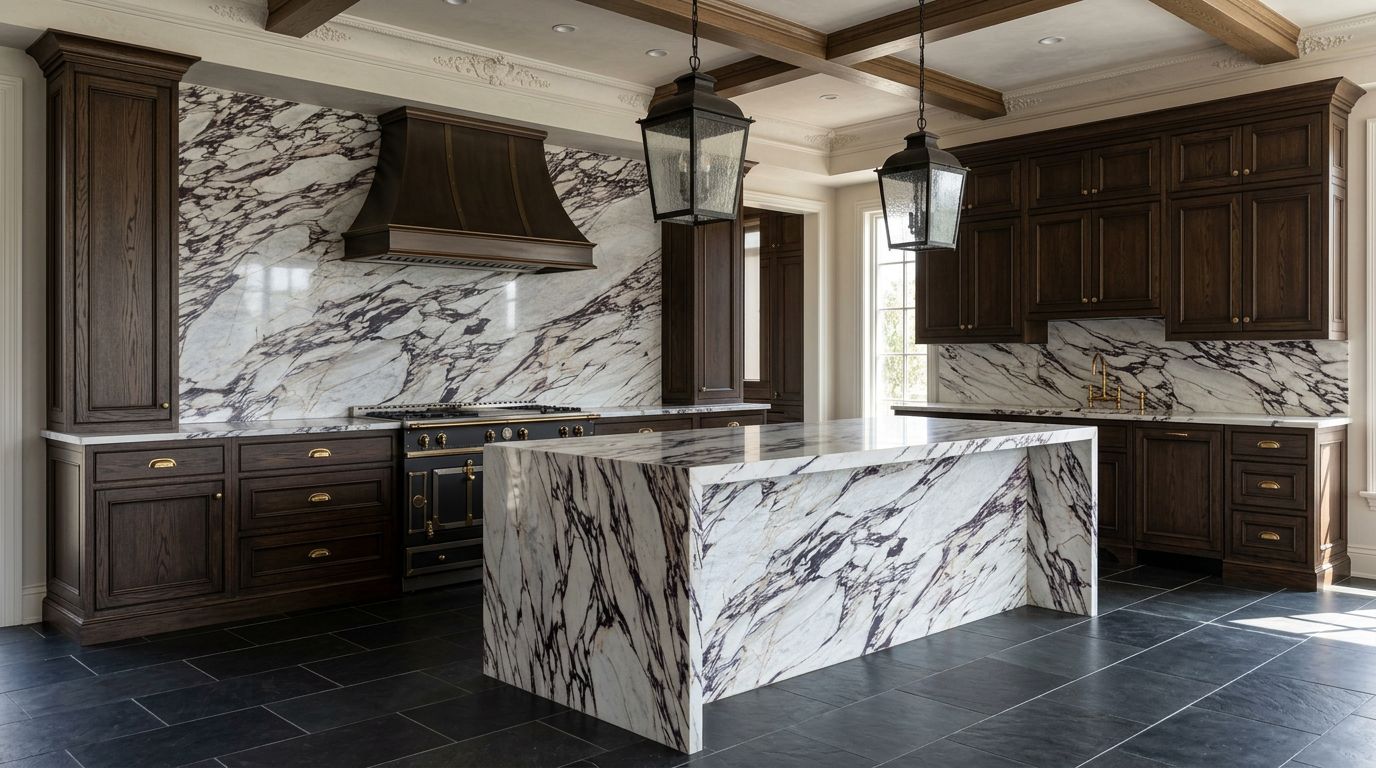 Calacatta Viola in a kitchen