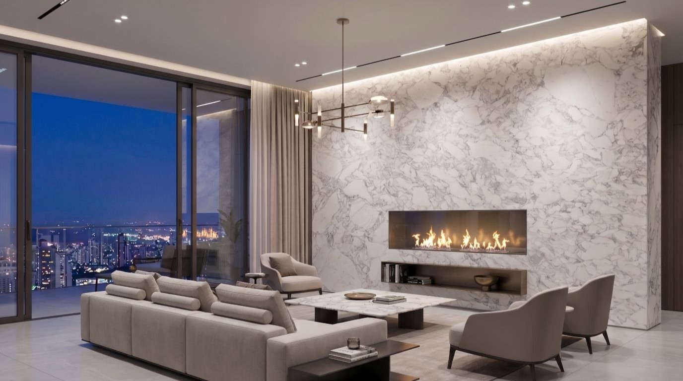 Arabescato Vagli in a living room