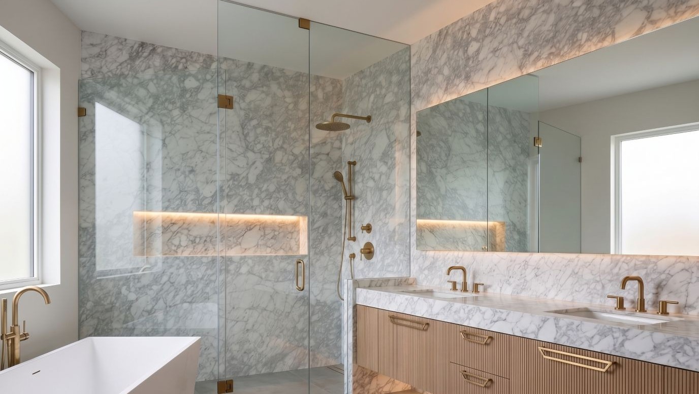Bianco Carrara Gioia in a bathroom