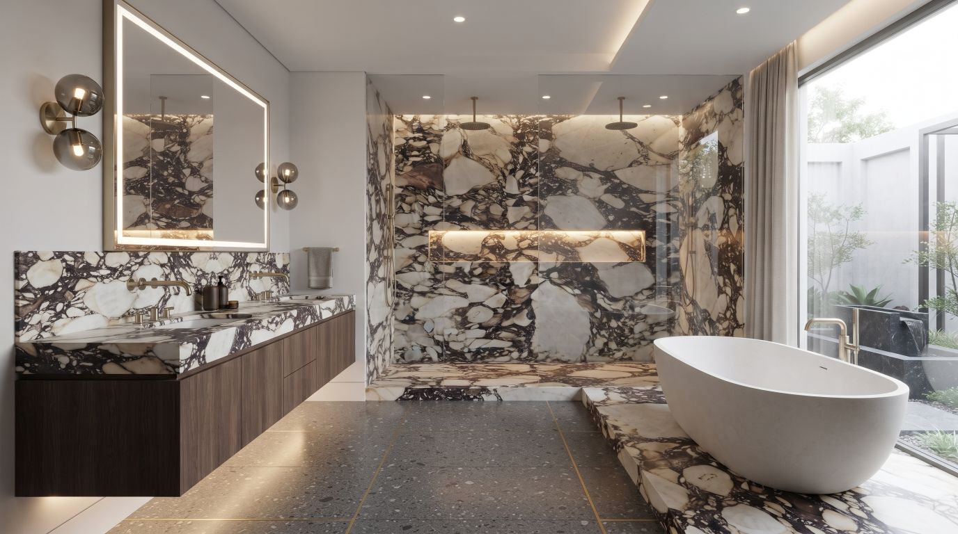Calacatta Viola in a bathroom