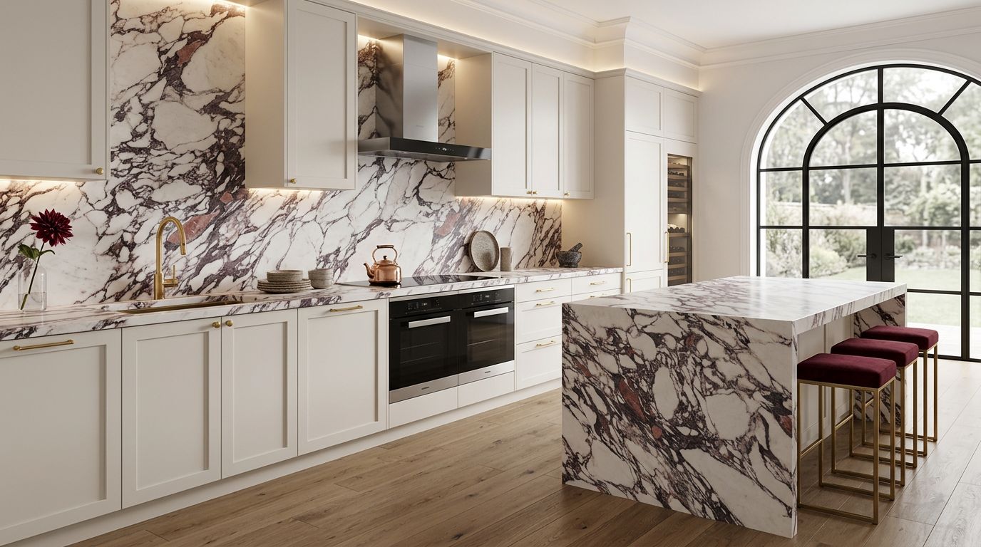 Calacatta Viola in a kitchen
