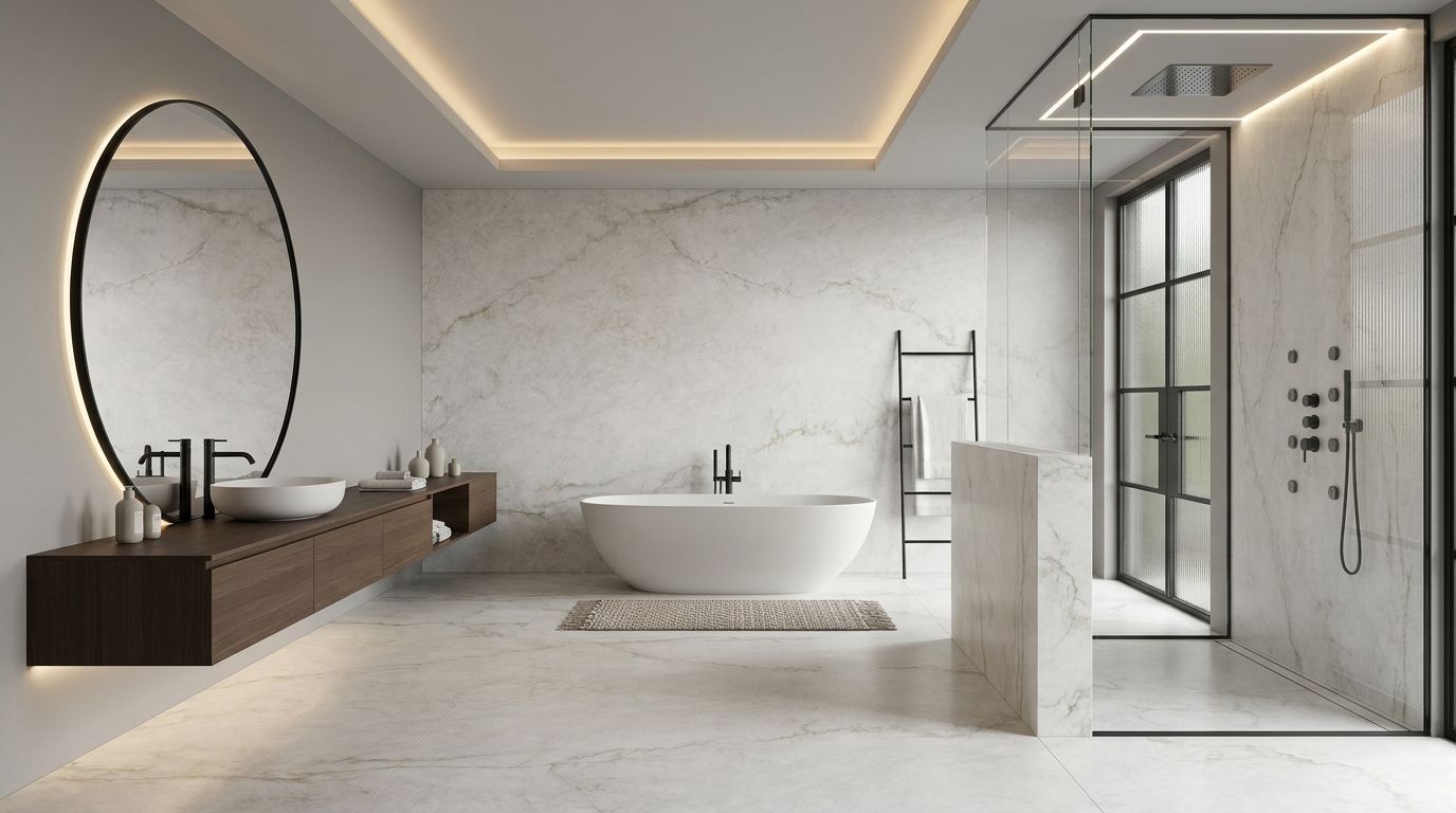 Ethereal Quartz porcelain bathroom