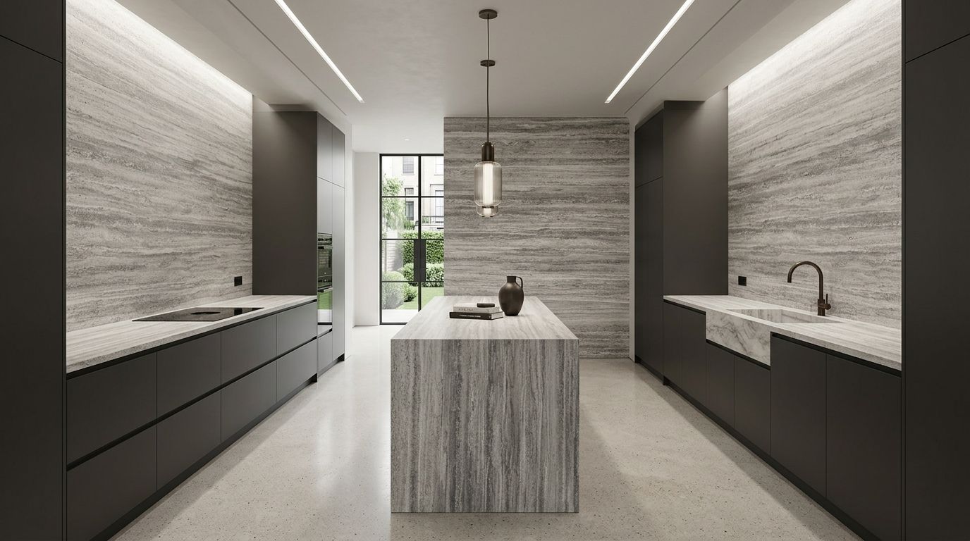Travertino Titanium in a kitchen